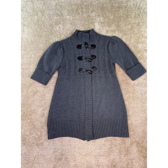 Takeout Knit Cardigan Sweater Short Sleeve Women's Size Large Gray Toggle E223 - Picture 1 of 10